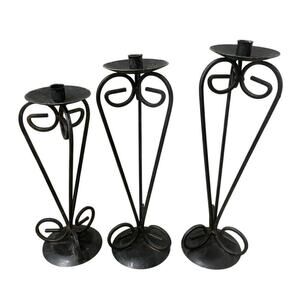 VINTAGE FRENCH COUNTRY PILAR CANDLE STICK DECOR SET OF 3 IRON BOHO GRUNGE
